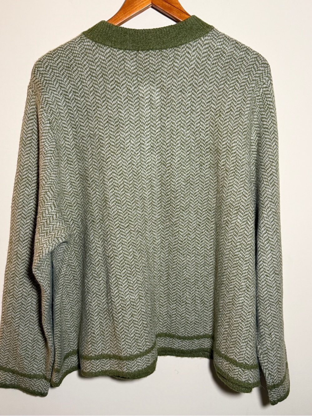 J Jill Cardigan Sweater 2X Green Herringbone Wool Blend Button Front - Picture 6 of 12